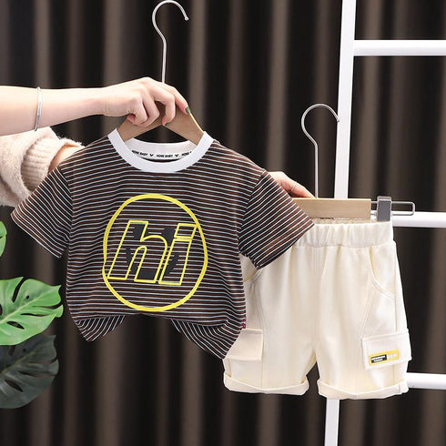 Children's Cotton Stripe Letter Short Sleeve Two Pieces